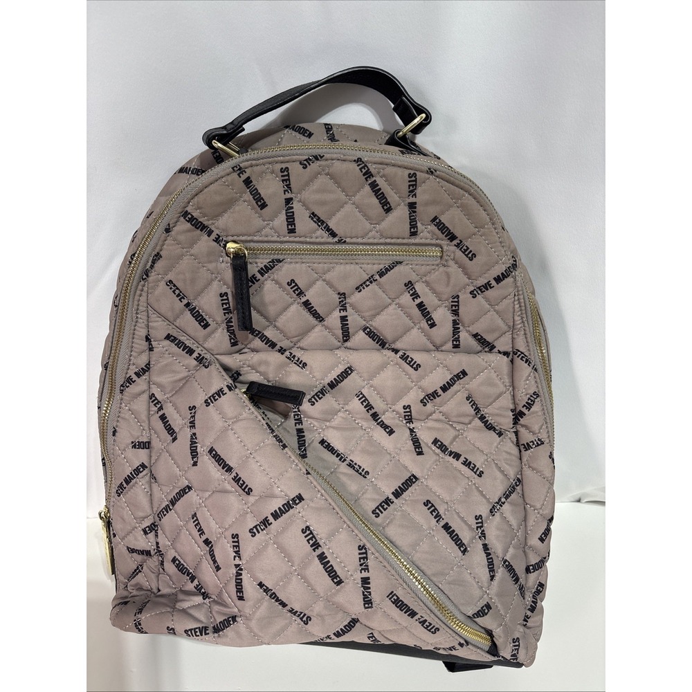 Steve Madden Quilted Tan & Black‎ Backpack Bag Multiple Pockets